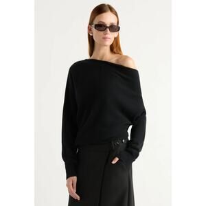 Modern Citizen Lan Off-Shoulder Long Sleeve Pullover Sweater Womens Small Black